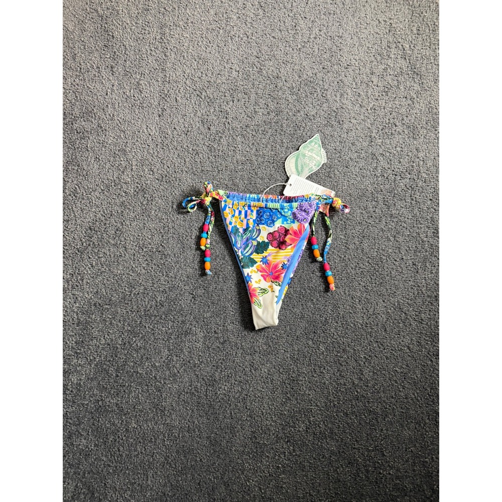 Agua Bendita Alexis Citrus Floral Beaded String Bikini Bottom XL NEW